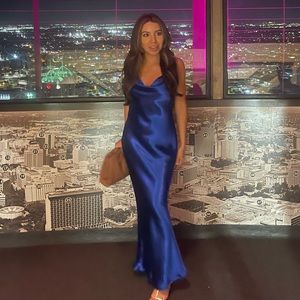 Blue Satin Maxi Dress